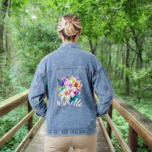 Veste En Jean Fleurs colorées avec nom