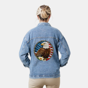 Veste En Jean Fleurs d'aigle à drapeau patriotique américain