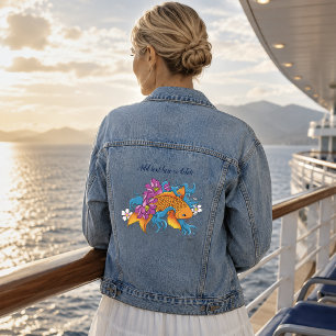 Veste En Jean Fleurs de cerisier bleues vibrantes Koi Lotus