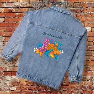 Veste En Jean Fleurs de cerisier bleues vibrantes Koi Lotus    
