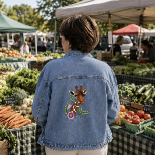 Veste En Jean Fleurs de girafe jaune faune mignonne