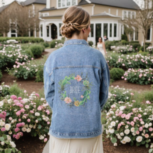 Veste En Jean Fleurs de mariée personnalisées aquarelle fleurs s