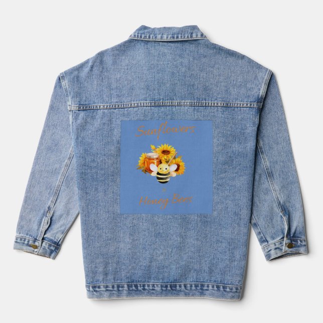 Veste En Jean Fleurs de soleil et abeilles (Verso)