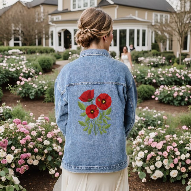 Veste En Jean Fleurs d'été joyeuses floraison de pavot (Mariage Retour)
