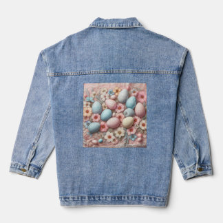 Veste En Jean Fleurs en dentelle pastel œufs de Pâques roses et