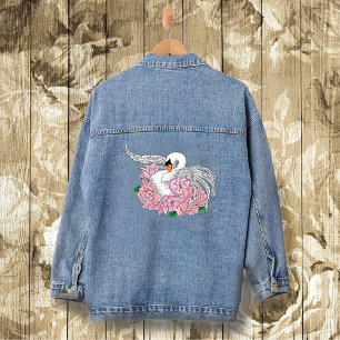 Veste En Jean Fleurs roses cygnes blanches