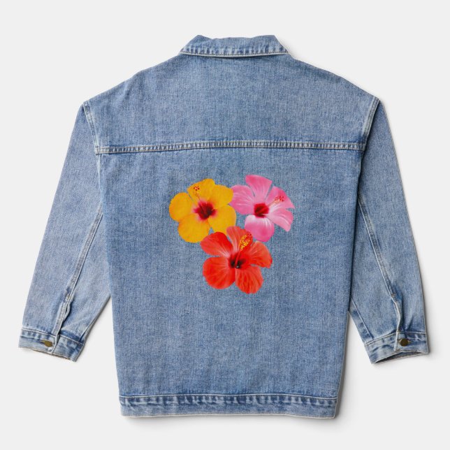 Veste En Jean Fleurs rouges Orange rose Hibiscus (Verso)