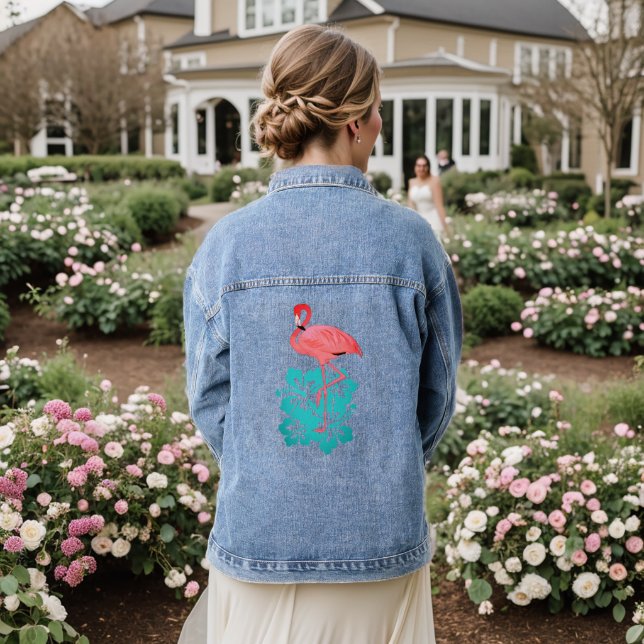 Veste En Jean Fleurs tropicales Flamants roses roses (Mariage Retour)