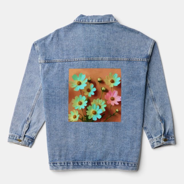 Veste En Jean Fleurs Zinnia Elegans (Verso)
