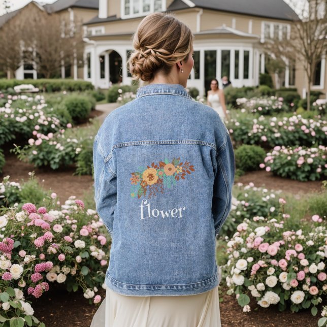 Veste En Jean Floral Boho moderne (Mariage Retour)