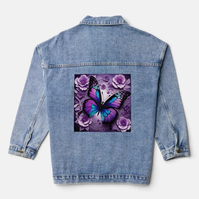 Veste En Jean Floral de papillon pourpre (Verso)