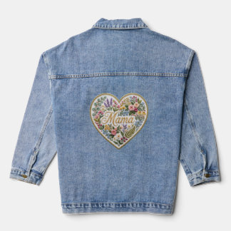 Veste En Jean Floral Faux Embroidery Heart Mama