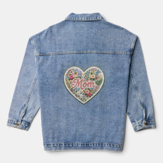 Veste En Jean Floral Faux Embroidery Heart Mom