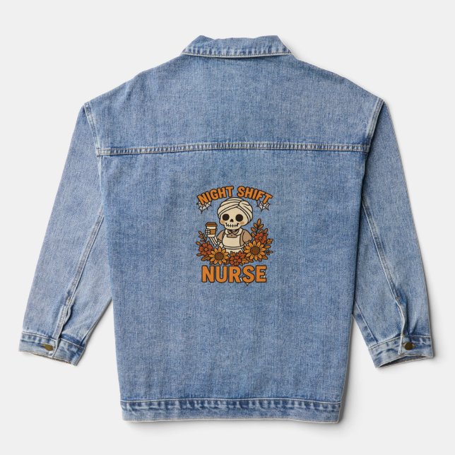 Veste En Jean Floral Night Shift Nurft Skeleton Halloween RN Nur (Verso)