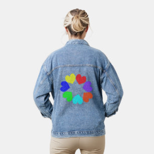 Veste En Jean Floral Rainbow Love Hearts