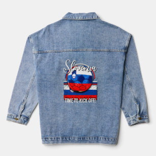 Veste En Jean Football Slovénie Drapeau, Balle de Football Rétro