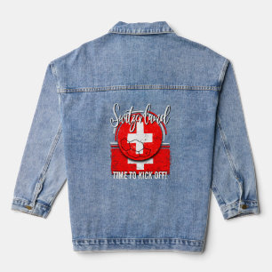 Veste En Jean Football Suisse Drapeau, Balle de football rétro