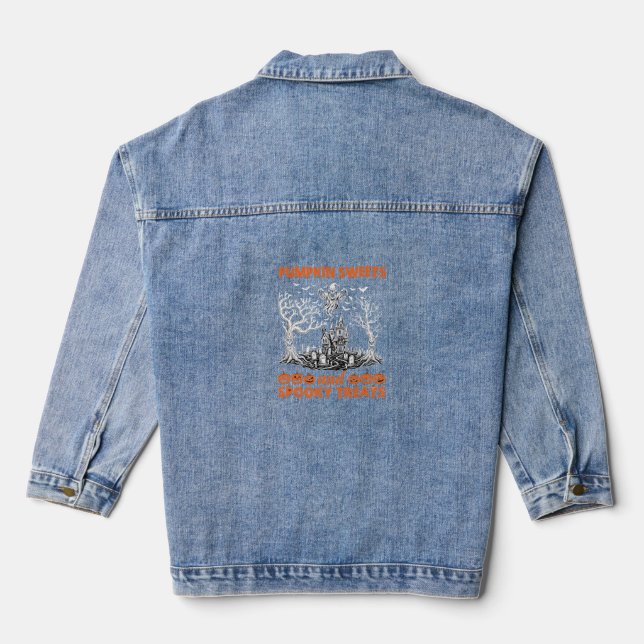 Veste En Jean Friandises de citrouille Traitements effrayants Ch (Verso)