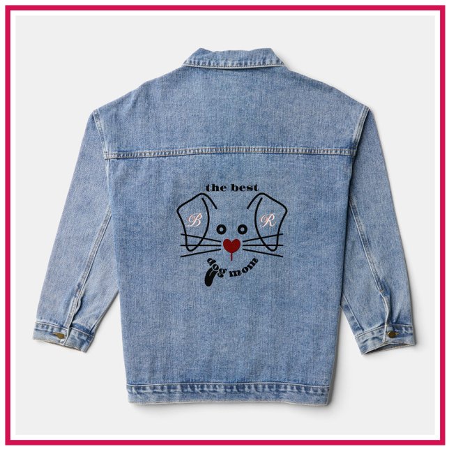 Veste En Jean Fun Best Dog Maman Monogramme personnalisé (Créateur téléchargé)