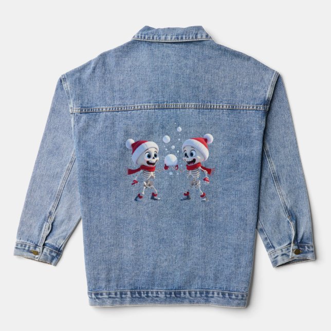 Veste En Jean Funny Santa Skeletons Having a Snowball Fight  (Verso)