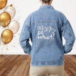 Veste En Jean Funny Sixty alors que Citer 60e Anniversaire<br><div class="desc">Funny Sixty alors ce Citation Inspirationnelle 60e Anniversaire Denim Veste. Cette veste est parfaite pour quelqu'un célébrant le 60e anniversaire. Il est livré avec une citation drôle et inspirante 60 alors que dans la typographie blanche moderne, et est idéal pour une personne avec un sens de l'humour. C'est un cadeau...</div>