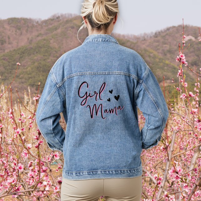 Veste En Jean Girl Mama Heart Script Jean Jacket (Créateur téléchargé)