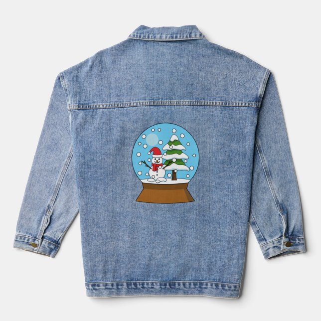Veste En Jean Globe de neige avec Snowman et Pine Tree (Verso)