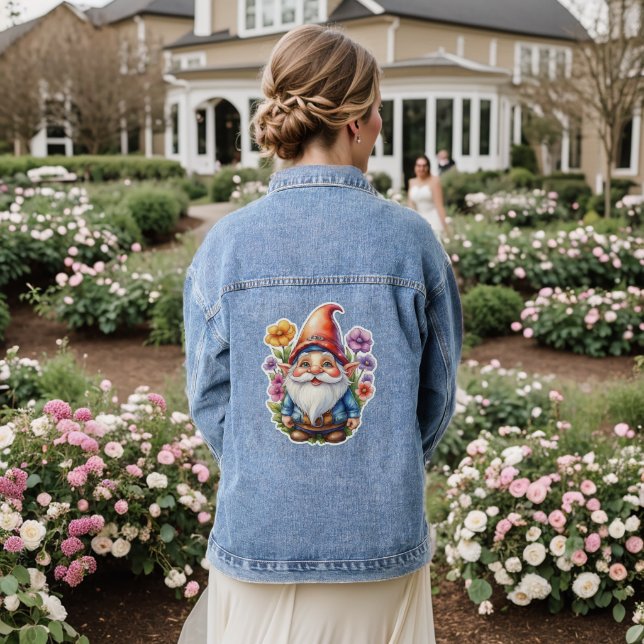 Veste En Jean Gnome Et Fleurs 1 (Mariage Retour)