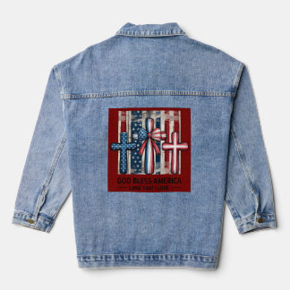Veste En Jean God Bless America Patriotic Cross Denim Jacket