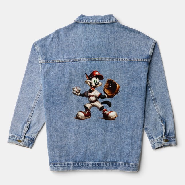 Veste En Jean Goofy Cat Baseball Pitcher Monte (Verso)