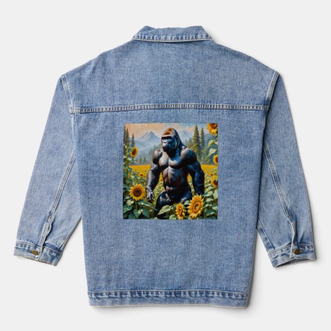 Veste En Jean Gorille Ape Dans Un Champ De Tournesol (Verso)