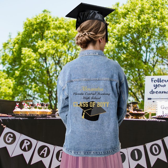 Veste En Jean Graduation personnalisée Année Nom de l'école (Créateur téléchargé)