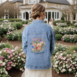 Veste En Jean Graphique Floral & Slogan