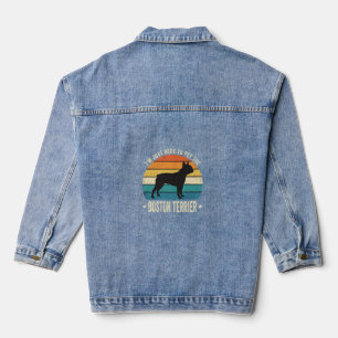 Veste En Jean Graphique Rétro pour Amateur de Boston Terrier_1