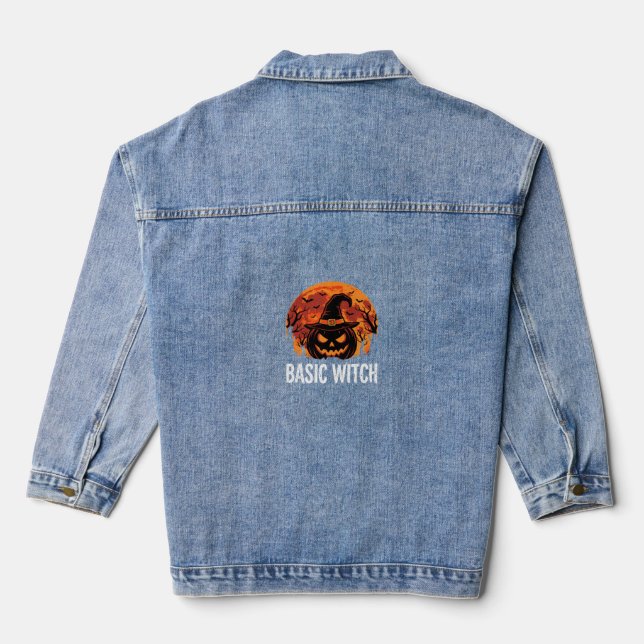 Veste En Jean Graphisme de lune de citrouille de sorcière de bas (Verso)