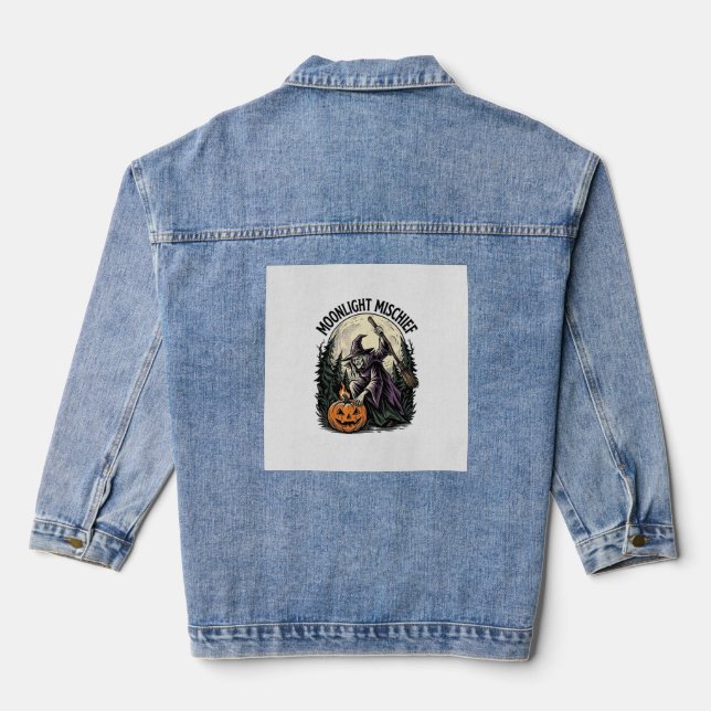 Veste En Jean Graphisme de malice au clair de lune de sorcière d (Verso)