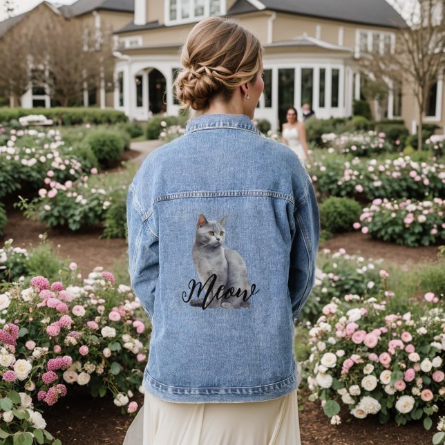 Veste En Jean Gray Meow Kitty Chat (Mariage Retour)