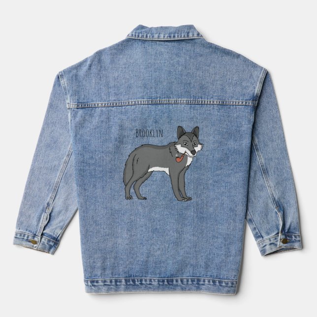 Veste En Jean Gray wolf with pipe cartoon (Verso)