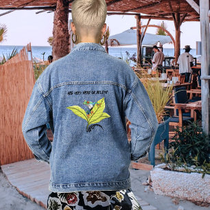 Veste En Jean Grenouille aux yeux rouges Feuilles vertes Lavande