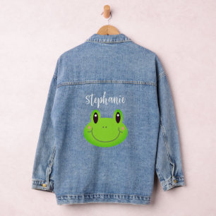 Veste En Jean Grenouille mignon Drôle Carton vert