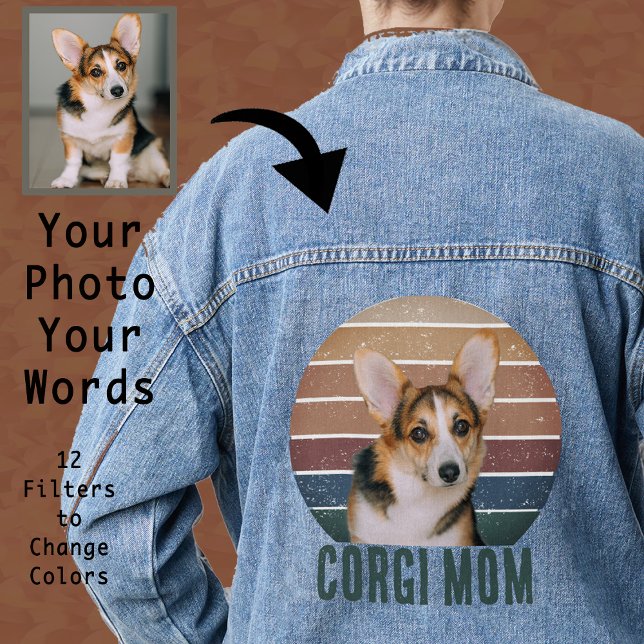 Veste En Jean Grunge Vintage Perdu Pet Photo Corgi Chien Maman (Créateur téléchargé)