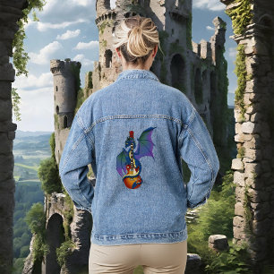 Veste En Jean Guitare Musique Sunburst Dragon Bleu