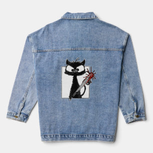 Veste En Jean Halloween de baseball de chat noir