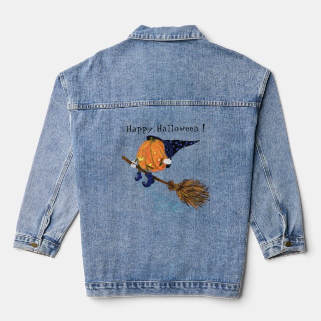Veste En Jean Halloween Denim Jacket Funny sorcier Citrouille vo (Verso)