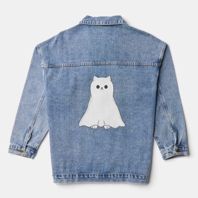 Veste En Jean halloween fantôme chat éffrayant mignon (Verso)