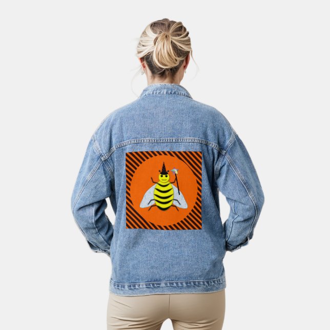 Veste En Jean Halloween Magic Bee Witch Orange et Black Stripes (Modèle)