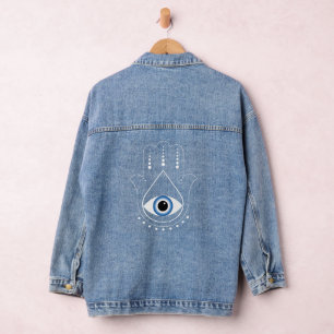 Veste En Jean Hamsa main Grec mal Oeil bleu