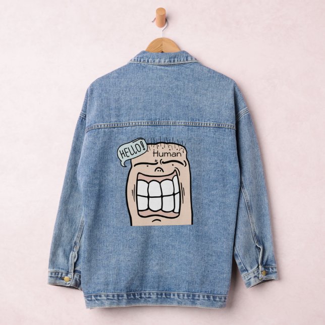 Veste En Jean Hello Human funny saying Hand drawn art cartoon (Hangar)