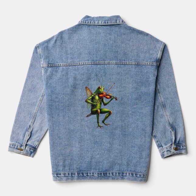 Veste En Jean Herbier Joueur de Violon Graphique Manches Longues (Verso)