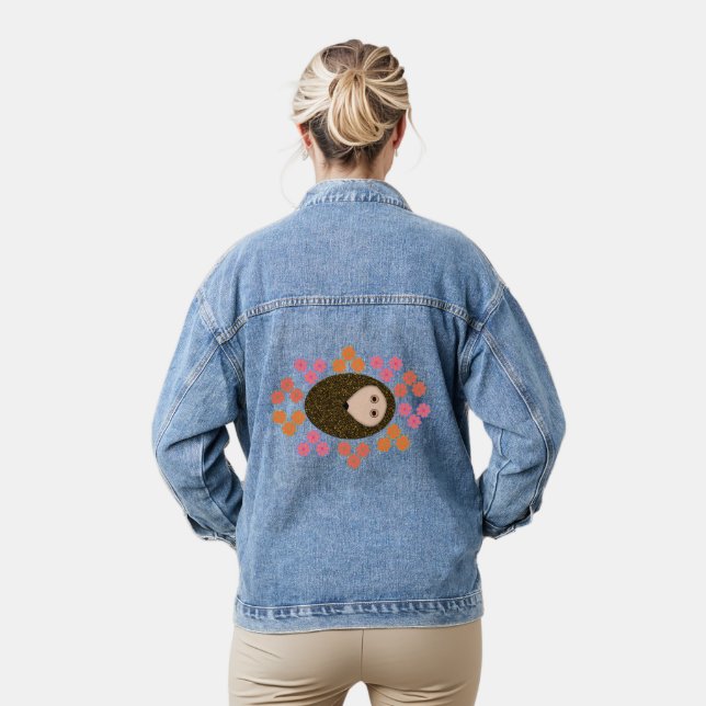 Veste En Jean Hérisson dormant et fleurs (Modèle)
